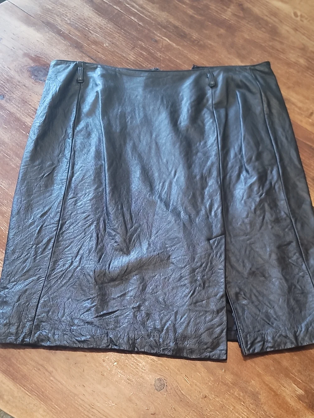 LOFT Black Leather Pencil Skirt with Front Slit